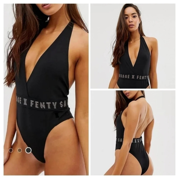 Savage X Fenty Tops - Moving Sale! 💘 Savage X Fenty Logo Plunge Bodysuit In Black Caviar.